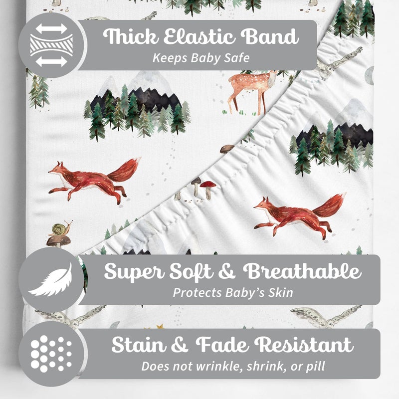 Sorrel + Fern Crib Sheets Neutral - Fitted Baby Crib Sheets Bed for Girl Boy - 2 Pack Standard & Toddler Mattress (Woodland Forest Animals) - Buttery Soft Organic Cotton Blend - Image 2